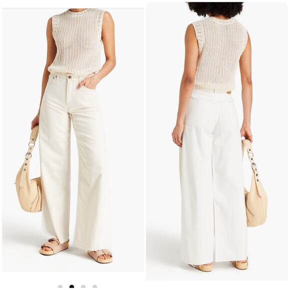 Rag & Bone Sofie Jeans Cream White Two Tone High Rise Ultra-Wide Leg Size 23 - Picture 1 of 11